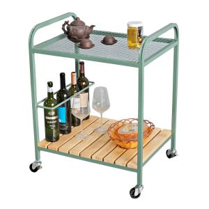 Xe đẩy rượu trà 60x45x85cm khung sắt gỗ cao su KB68055