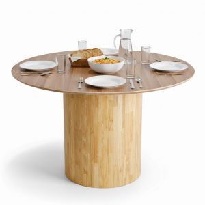 Bàn ăn tròn 120x120cm gỗ plywood chân trụ gỗ BA68222