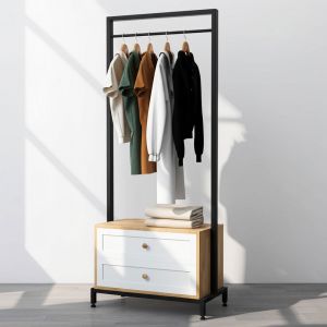 Giá treo quần áo có ngăn tủ 75x40x190cm gỗ cao su TQA68061