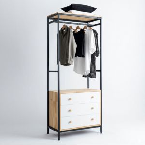 Kệ treo quần áo có ngăn tủ 80x50x200cm gỗ cao su TQA68062