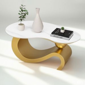 Bàn sofa hạt đậu FLUX mặt đá chân sắt TT68318