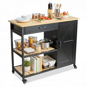 Kệ bếp di động REXO 105x45x95cm gỗ cao su KB68068