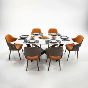 Combo bàn ăn chữ nhật và 6 ghế ăn bọc da BBA201