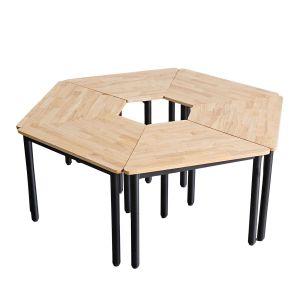 Cụm 6 bàn hình thang gỗ cao su chân sắt hệ Lego HBLG047 Cụm 6 bàn hình thang gỗ cao su chân sắt hệ Lego HBLG047