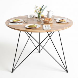 Bàn ăn tròn 100cm gỗ tràm chân sắt Hairpin BA68246