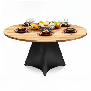 Bàn ăn tròn 140x140cm gỗ tràm chân sắt BA68255