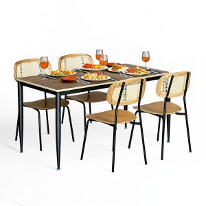 Combo bàn ăn chữ nhật và 4 ghế ăn bọc da BBA202