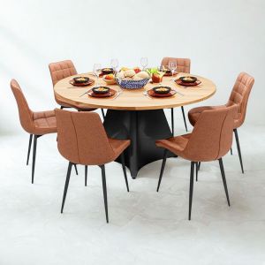 Combo bộ bàn ăn tròn và 6 ghế ăn bọc nệm BBA209 Combo bộ bàn ăn tròn và 6 ghế ăn bọc nệm BBA209