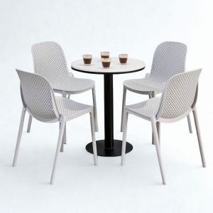 Combo bàn cafe tròn mặt đá và 4 ghế nhựa CBCF344 Combo bàn cafe tròn mặt đá và 4 ghế nhựa CBCF344