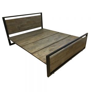 GN68011 - Giường ngủ khung sắt Ferro  gỗ cao su Pu nâu độc đáo ( 206x160x35cm)