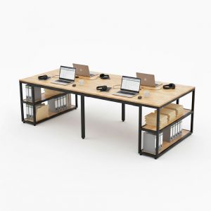 Bàn cụm 4 chỗ liền kệ 240x120cm gỗ cao su CBLV001 Bàn cụm 4 chỗ liền kệ 240x120cm gỗ cao su CBLV001