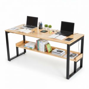 Bàn học 2 chỗ ngồi liền kệ 160x60cm gỗ cao su FD68083 Bàn học 2 chỗ ngồi liền kệ 160x60cm gỗ cao su FD68083