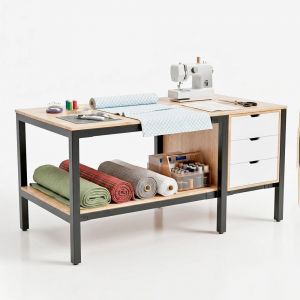 Bàn cắt vải có ngăn tủ 180x90cm gỗ cao su WSTB003
