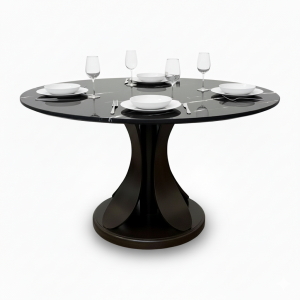 Bàn ăn tròn Lotus đường kính 1m2 mặt đá ceramic cao cấp chân gỗ tần bì BA68276