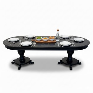 Bàn ăn hình oval 245x95x75cm Noir mặt đá ceramic vân mây chân gỗ BA68279