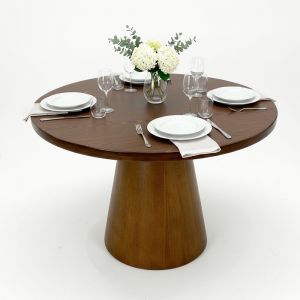 Bàn ăn tròn đường kính 1m gỗ tự nhiên chân hình nón BA68273