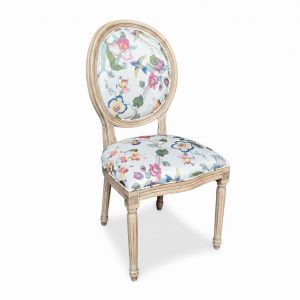 Ghế Louis không tay bọc vải hoa gỗ Ash sơn giả cổ GSK021
