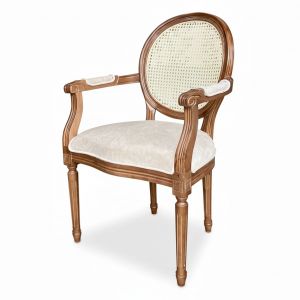 Ghế Louis có tựa lưng lưới mây gỗ cao su bọc da Si GSK024