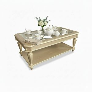 Bàn sofa chữ nhật 130x70x53cm mặt kính gỗ cao su TT68353