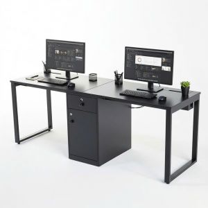 Bàn cụm 2 người có tủ 200x60cm gỗ cao su HBRT121