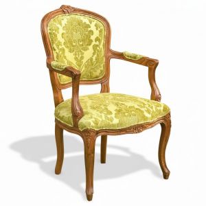 Ghế Louis bông mai vải họa tiết gỗ cao su GSK044