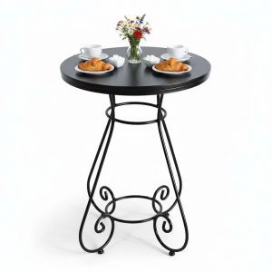 Bàn cafe tròn đen 60x60x75m gỗ cao su CFD68284