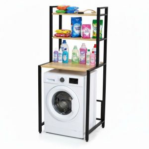 KMG68002- Kệ máy giặt 3 tầng gỗ Cao Su khung sắt