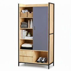 Tủ quần áo cửa lùa 106x50x200cm gỗ cao su TQA68077