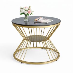 Bàn bên sofa đk 50cm mặt ceramic chân sắt SST052