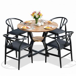 Combo bộ bàn ăn tròn và 4 ghế Wishbon gỗ BBA226