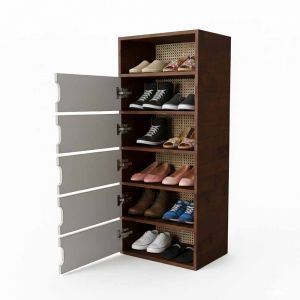 Tủ gỗ để giày 50x35x120cm gỗ cao su lưng lưới mây KG68108