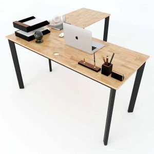 Bàn chữ L mặt bàn chính 140cm gỗ cao su hệ Oval Concept HBOV015