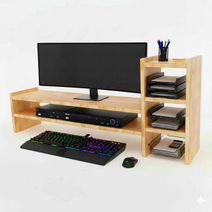 Kệ màn hình máy tính 100x20x43cm gỗ cao su MS68022
