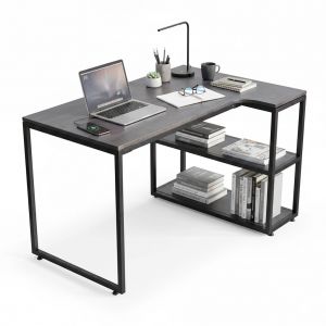 Bàn góc L liền kệ 120x80cm gỗ cao su CD68042