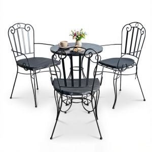 Combo bàn tròn mặt caremic và 3 ghế sắt CBCF352