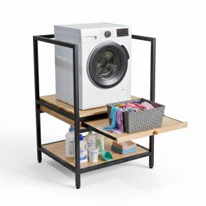 Kệ máy giặt có khay trượt 78x70x110cm gỗ cao su KMG68030