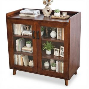 Tủ để đồ cửa kính 90x45x80cm gỗ cao su KTB68245