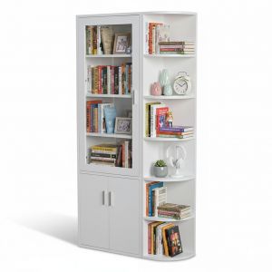 Kệ tủ góc tường cửa kính 90x30x180cm gỗ cao su KGT68054