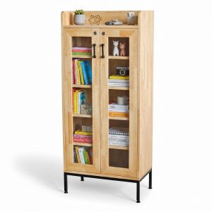 Tủ trang trí cửa kính 60x35x135cm gỗ cao su KTB68248