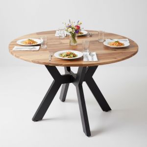 Bàn ăn tròn 120x120cm gỗ tràm chân sắt BA68300