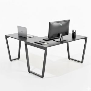 Bàn chữ L 140x150cm gỗ cao su hệ Trapez HBTC053