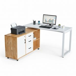 Bàn làm việc có tủ di động 140x60cm gỗ cao su hệ Rectang HBRT127