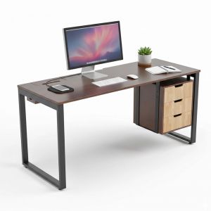 Bàn làm việc có ngăn tủ 160x60cm gỗ cao su chân sắt Hệ Rectang HBRT128