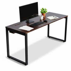 Bàn làm việc có hộp điện 160x60cm gỗ cao su chân sắt Hệ Rectang HBRT127