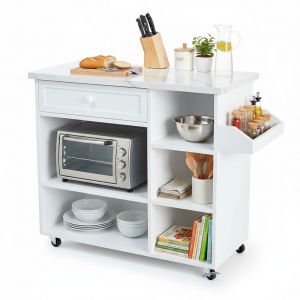 Tủ bếp di động mặt ceramic 106x45x85cm gỗ cao su KISL009