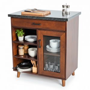 Bàn đảo bếp 80x50x87cm gỗ cao su mặt đá KISL010