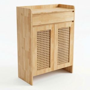 Tủ để giày dép cửa lưới mây 70x35x100cm gỗ cao su KG68121