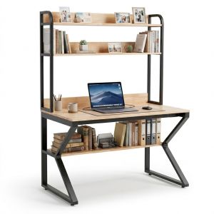 Bàn liền kệ sách chữ K 120x70x165cm gỗ cao su FD68087