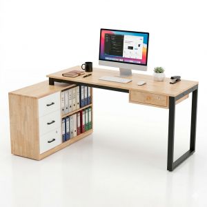 Bàn làm việc gác tủ 140x100cm gỗ cao su HBRT130