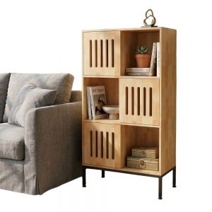 Tủ trang trí 70x35x140cm gỗ cao su chân sắt KTB68261